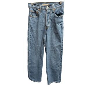 Levis Ribcage Straight Ankle Jeans Womens 25 Medium Wash Blue Super High Rise